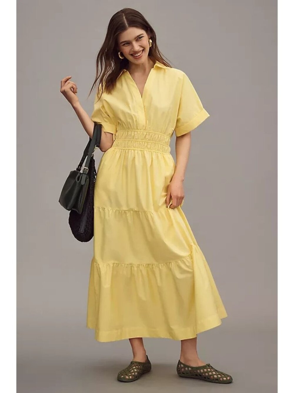 Anthropologie Somerset Yellow Dress Short Sleeve L